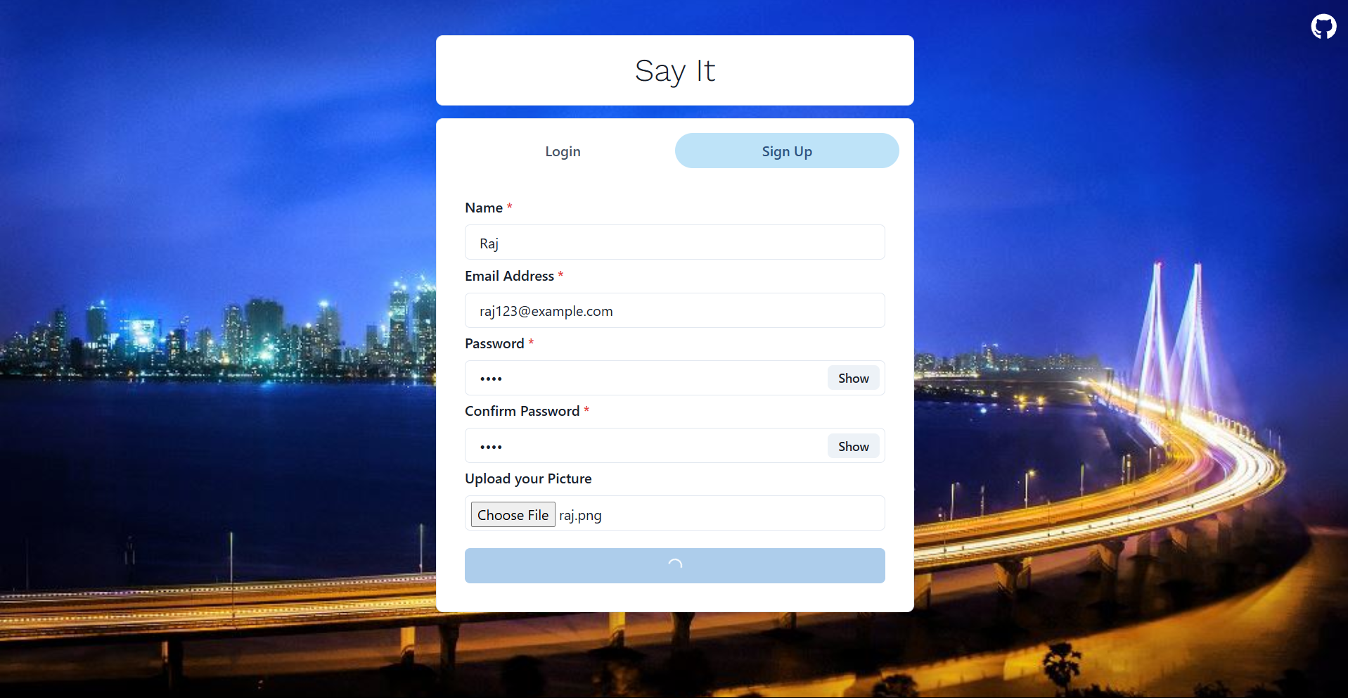 Chat App Signup Page